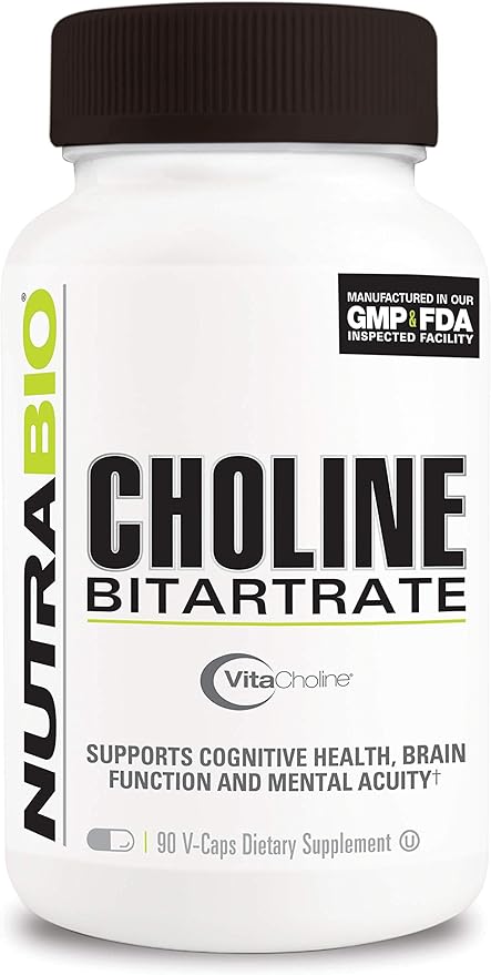 NutraBio Choline Bitartrate, for Improved Cognitive Health and Mental Acuity, 550mg - 90 Vegetable Capsules