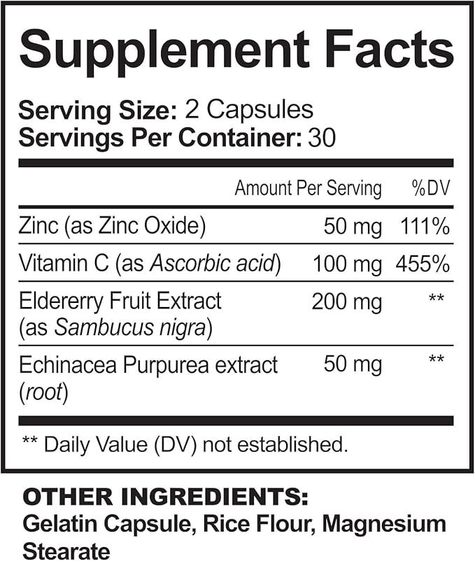 NutriFlair Zinc 50mg - with Vitamin C, Elderberry, Echinacea Purpurea Extract, Zinc Oxide - Compare with picolinate, Citrate, Oxide - Complete Immune Support Formula Pills with 4 Immune Defense