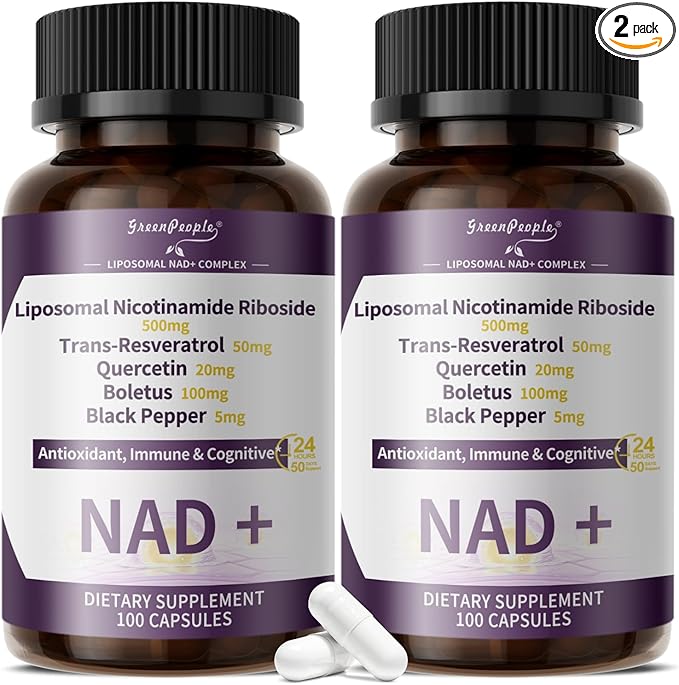 Liposomal NAD Supplement for Women | NAD+ Supplement Nicotinamide Riboside with Resveratrol & Quercetin | NAD Plus Boosting | Cellular Energy, Anti-Aging Support |100 Vegan Capsules 2 Pack
