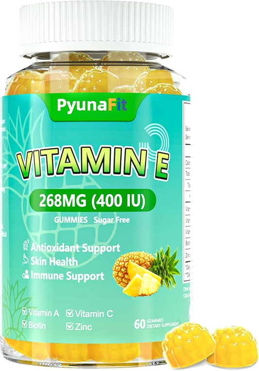 Vitamin E 400 IU Gummies for Women, Vitamin E Chewable Supplement with VIT A, C, Biotin, Zinc, Powerful Antioxidant, Skin & Hair Health, 60 Count