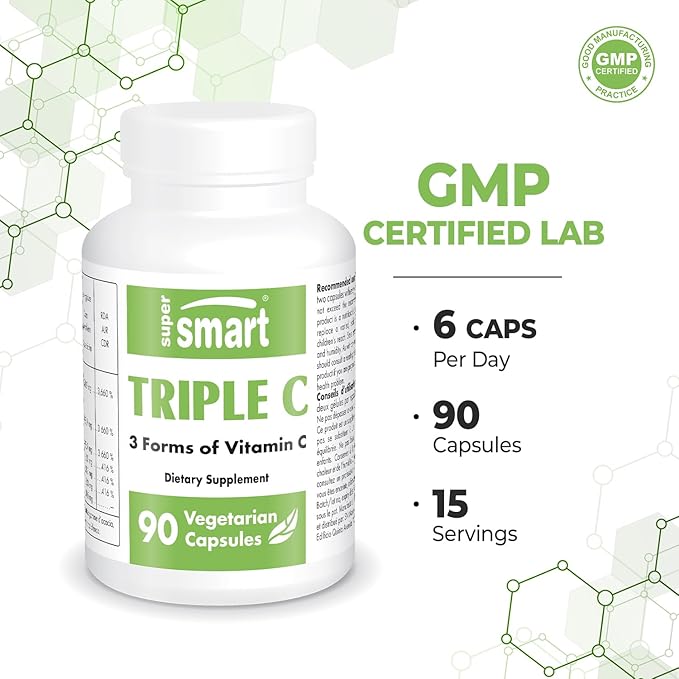 Supersmart - Triple C (High Strength) - 3-in-1 Complex - Vitamin C Supplement - Enhanced with Flavonoids | Non-GMO & Gluten Free - 90 Vegetarian Capsules