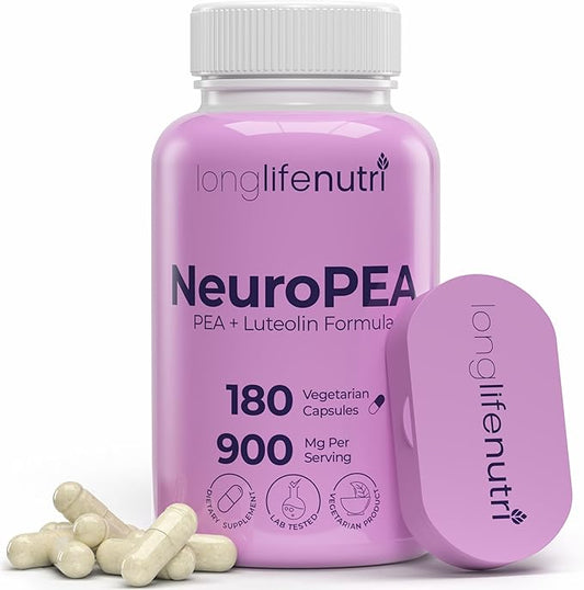 NeuroPEA (Palmitoylethanolamide + Luteolin 800mg/100mg) – Organic Supplement for Nerve Performance, 180 Vegetarian Capsules, 3-Month Supply, GMP Certified, USA Made