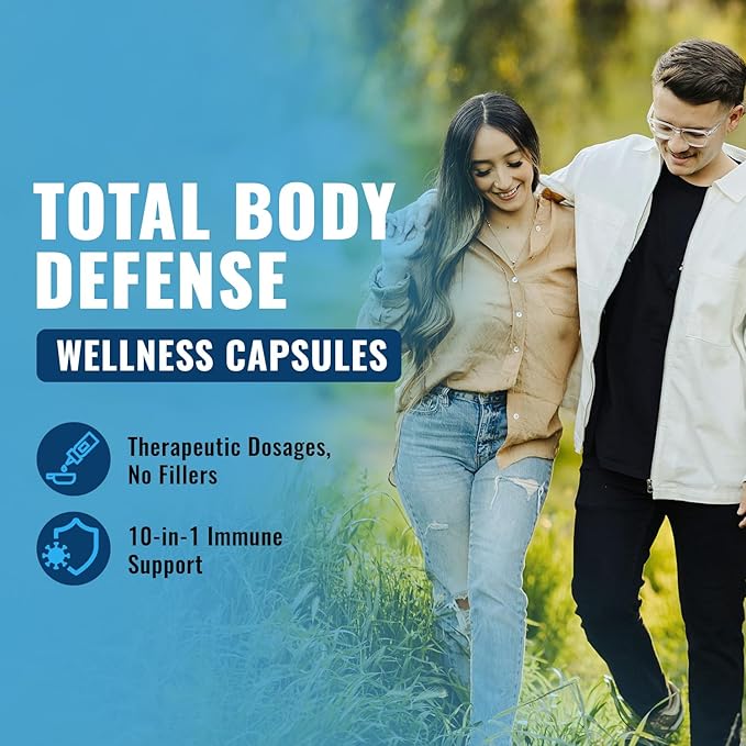 10-In-1 Immune Support Supplement: Immune Boosters for Adults & Kids Daily Immunity Defense with Key Immune System Vitamins Zinc, Vitamin C and D, Plus Elderberry, Quercetin, Echinacea & More, 60 Caps