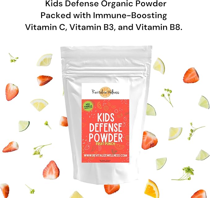 Kids Defense Powder | New Formula, Improved Flavor | Orthomolecular Dose of 1000 mg Vitamin C and 250 mg B3 | Pure, Corn Free, & GMO-Free | Fruit Punch Flavor | 120 Servings