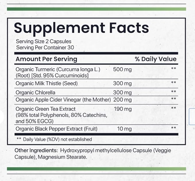 Nature's Pure Blend Active Detox Cleanse – Organic Turmeric Supplement with Apple Cider Vinegar for Digestive Support – Body Detox for Men to Promote Balance & Vitality – Green Tea & Milk Thistle