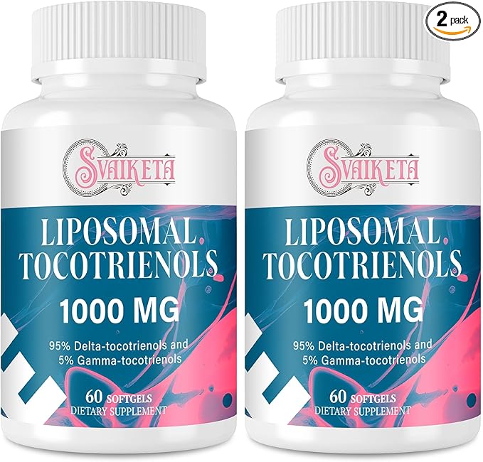Liposomal Tocotrienols Supplement 1000mg, Vitamin E, Advanced Formula with 95% Delta-Tocotrienols & 5% Gamma-Tocotrienols - 60 Softgels (2 Bottles)