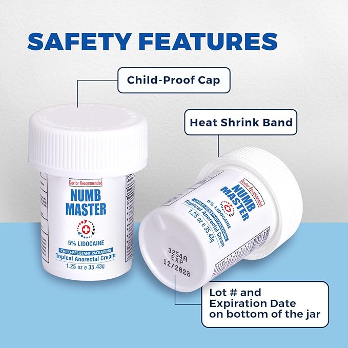 Clinical Resolution Numb Master 5% Lidocaine Numbing Cream for Pain Relief, Topical Anesthetic Burn Itch Cream Maximum Strength, Fast Acting Hemorrhoid Treatment with Vitamin E and Aloe, 1.25 Oz