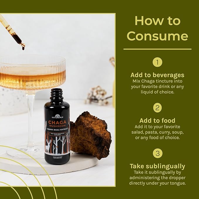 Naturealm Chaga Mushroom Liquid Tincture Supplement – Immune Support, Antioxidant Boost & Hair, Skin, Nail Health, Vegan, Non-GMO – Wild-Harvested Fruiting Bodies, 1 Month Supply