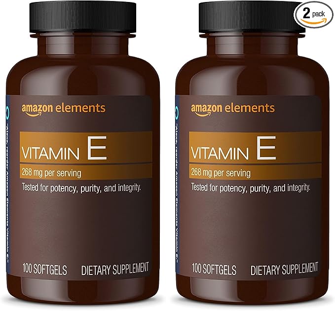Amazon Elements Vitamin E, 400 IU, 100 Softgels, 100 Days of Supply (Packaging May Vary) (Pack of 2)