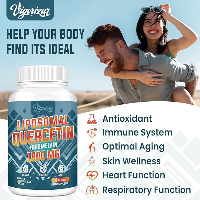 Liposomal Quercetin Phytosome, Quercetin with Bromelain, Zinc & Vitamin C, Bioactive Phytosome Complex, 20X Higher Absorption - 120 Softgels