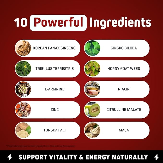 Herbtonics Testosterone Support Supplement for Men - Korean Panax Ginseng & Tribulus Terrestris - Supports Healthy Energy, Strength & Stamina - 60 Vegan Capsules