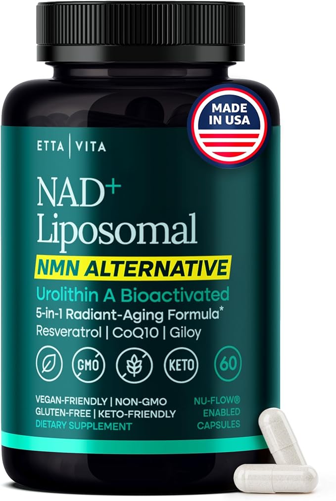 Liposomal NAD+ Supplement 500mg with Urolithin A, CoQ10, Resveratrol & Giloy (Made in USA), NAD Supplement for Cellular Energy, Cognitive, Anti-Aging & Detox Support - 3rd Party Tested Vegan, Non-GMO