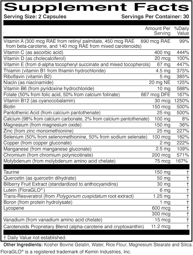 OcularEssentials – Daily Multivitamin with Eye Health Support – 30+ Nutrients Including Lutein, Zeaxanthin, Resveratrol & Plant-Based Antioxidants – 60 Capsules