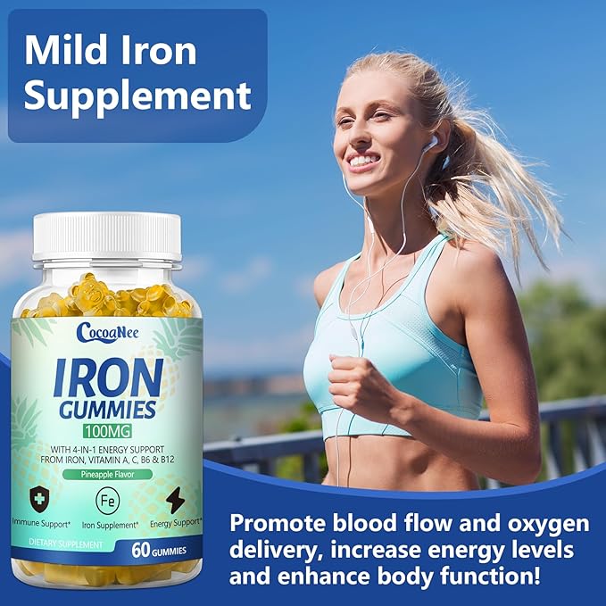 2 Pack 100MG Iron Supplements Gummies for Women & Men - Vitamin C, A, B12 - Complex, Improve Absorption, Energy Boost, Iron Deficiency, Anemia for Adults & Kids - Complex Folate, Zinc, 120Cts