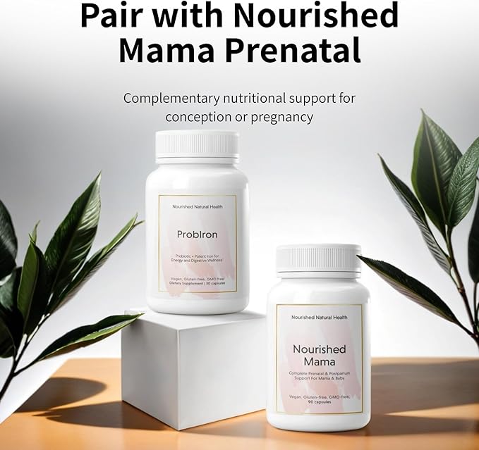 Nourished Natural Health ProbIron - Women's Probiotic + Iron Supplement Boosted with Vitamin C and Copper - Vegan Formula for Energy and Digestive Wellness - 120 Capsules