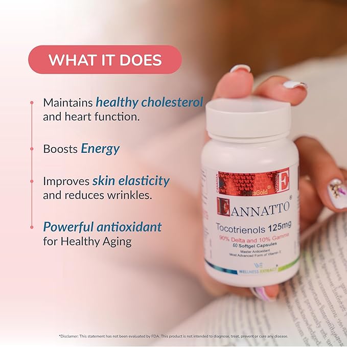 Eannatto Tocotrienols Vitamin E Supplements Tocopherol Free, Supports Immune Health, Non-GMO, Gluten Free & Antioxidant (125MG 60 Softgels)