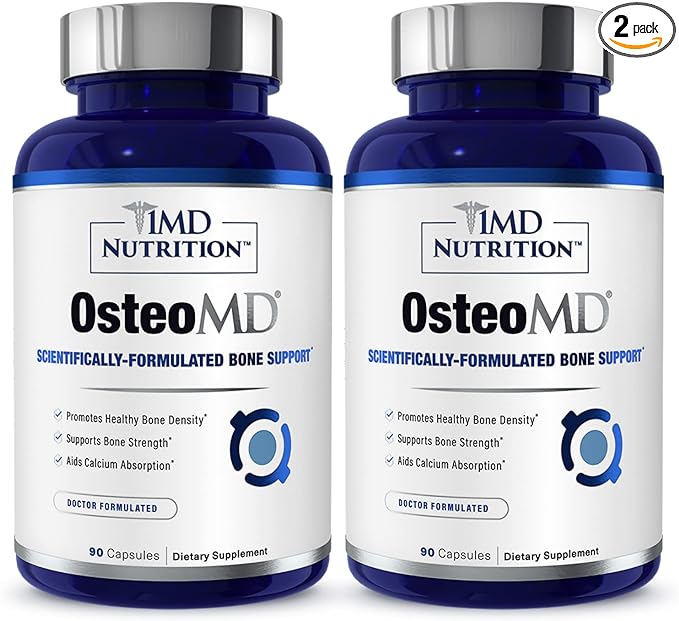 1MD Nutrition OsteoMD for Comprehensive Bone Support | with Calcium Hydroxyapatite, Vitamin D3 & K2 | 180 Capsules (2-Pack)