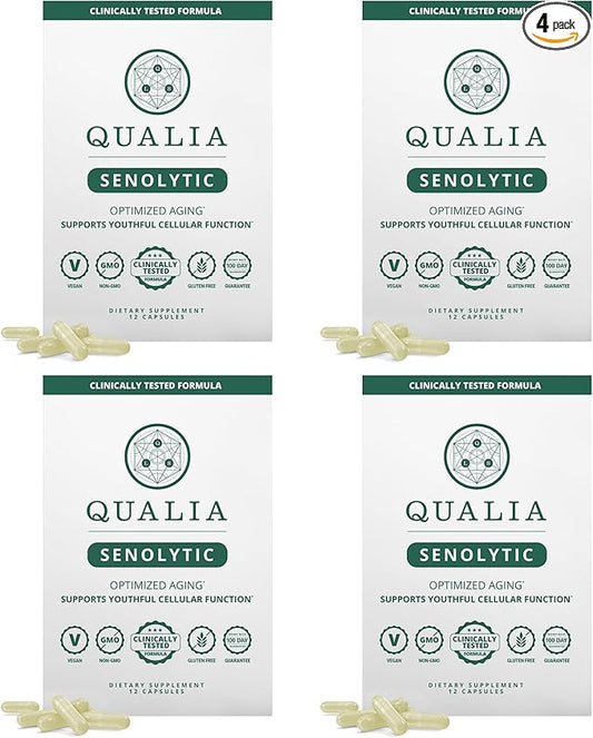 NEUROHACKER COLLECTIVE Qualia Senolytic Ultimate Formula for Enhanced Cell Repair&Rejuvenation 2-Day Aging&Longevity Support Regimen w. Fisetin,Quercetin, Piperlongumine,Senactiv®,Curcumin(Pack of 4)