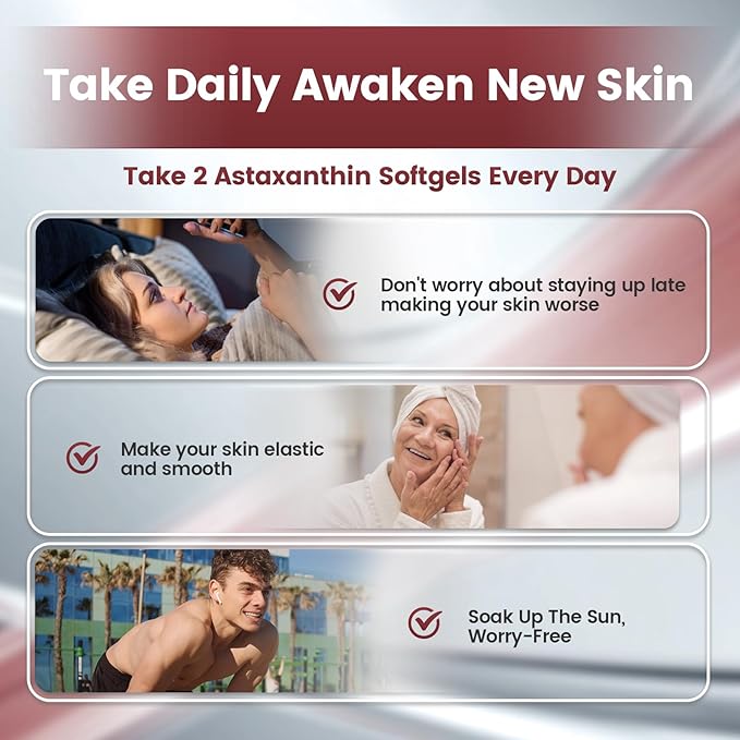 Astaxanthin 12mg, 240 Softgels, Fresh Haematococcus Pluvialis 10 in 1 Astaxanthin Antioxidant Supplements, Contains Lycopene, Grape Seed, Vitamin E, & More Supports Eye, Joints, Skin Health, 1 Bag