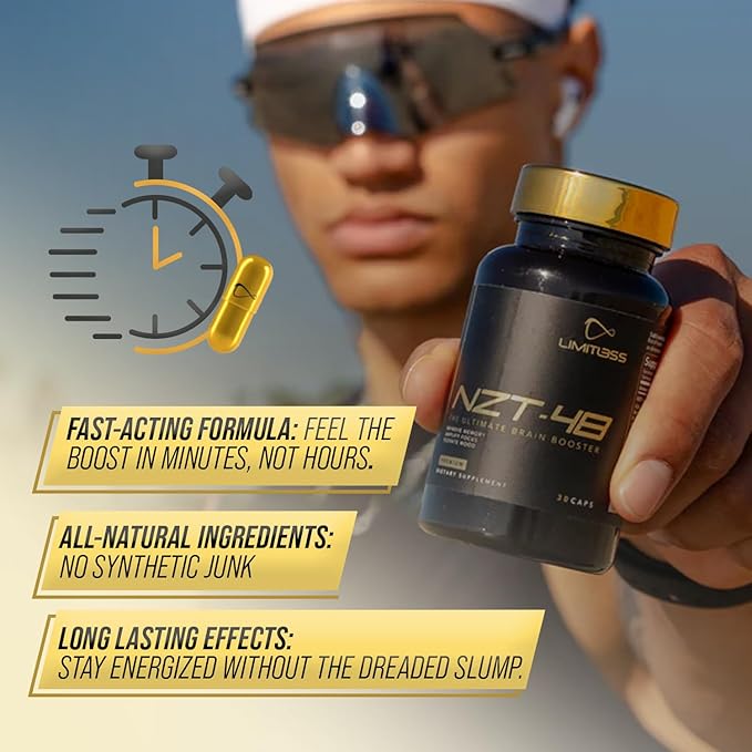 NZT-48 Brain Booster | Nootropic Brain Supplements for Memory and Focus | Premium Natural Energy Supplement with Caffeine, Phosphatidylserine, Vitamins B6 & B12, Ashwagandha | 90 Servings