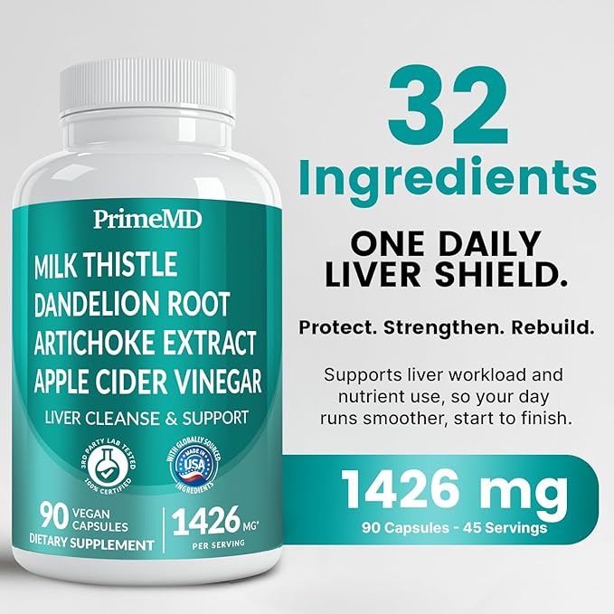 32-in-1 Liver Cleanse Detox and Repair with Milk Thistle, Silymarin, Artichoke Extract, Beetroot Powder - Gallbladder Supplement with Active Liver Health Formula - 1426mg (180ct, Pack of 2)