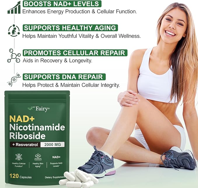 NAD Supplement,Nicotinamide Riboside,Extra Strength,Boost NAD & Resveratrol + for Women & Men,Energy Anti-Aging,Cell Regeneration,120 Capsules