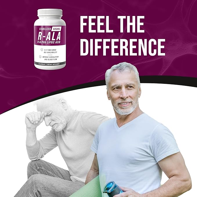NERVE RENEW R-ALA Stabilized R Alpha Lipoic Acid 600mg Nerve Support Supplement 60 Capsules