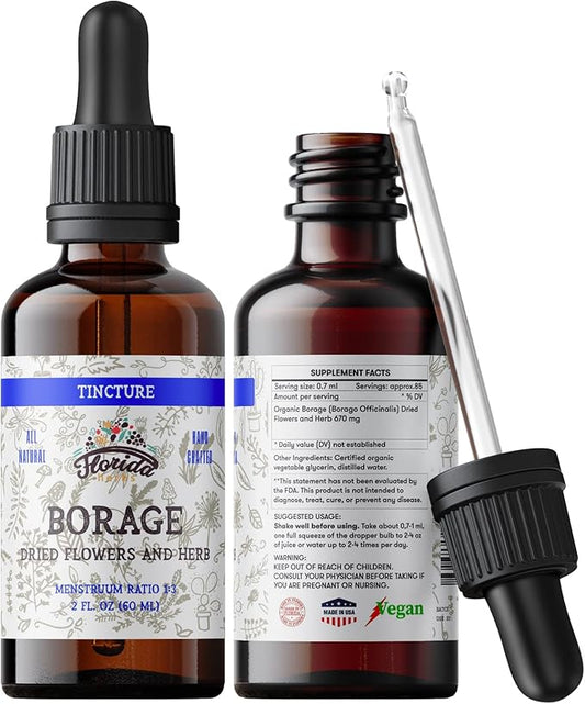 Borage Liquid Extract, Organic Borage Tincture (Borago Officinalis) Herbal Supplement, Non-GMO in Cold-Pressed Organic Vegetable Glycerin 700 mg, 2 oz (60 ml)
