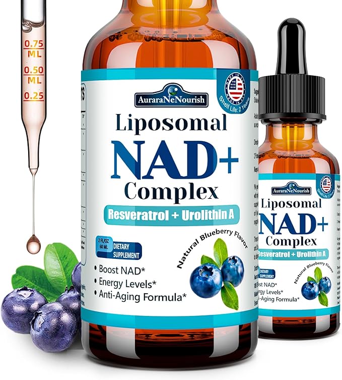 Liposomal NAD+ Liquid Drops, 8-in-1 NAD⁺ Nicotinamide Riboside Resveratrol 900mg w. Quercetin & Urolithin A | Fast Absorption NAD+ Supplement with CoQ10, ALA| Cellular Energy, Anti-Aging, Vitality