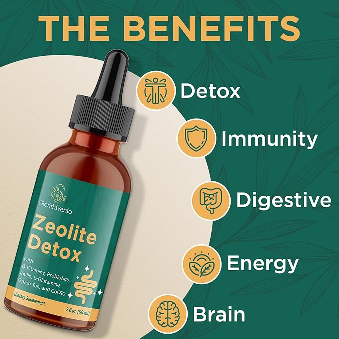 Zeolite Detox for Adults, Zeolite Liquid Drops with Vitamin B, Probiotic Blend, Gentle Detox for Adults, Energy, Gut, Focus - 2 Fl Oz (1 Bottle)