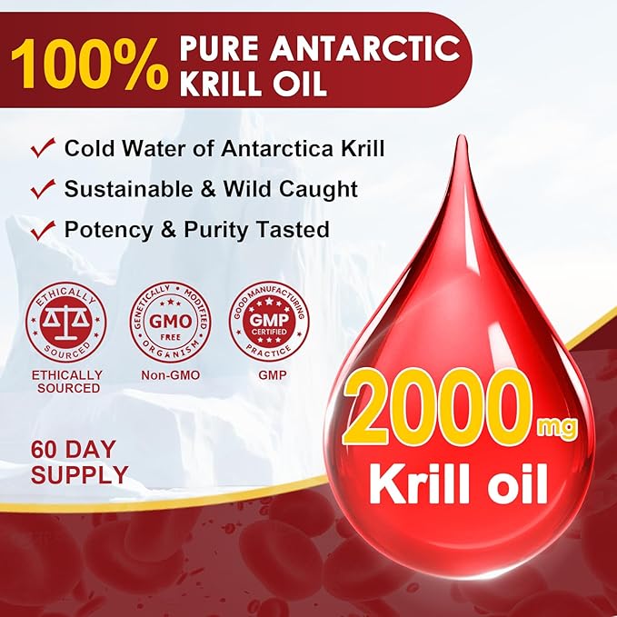 NATURE TARGET Krill Oil 2000 mg with Omega-3 EPA & DHA with Astaxanthin Supplement, Choline - Supports Heart, Brain, Join, Eye Health, Non-GMO, Gluten Free, 120 Softgels (60 Servings)