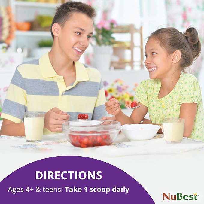 NuBest Tall Vanilla Plant-Based Protein Powder for Kids & Teens - Healthy & Immunity with Probiotics, Omega 3-6-9, Vitamin D3 + K2, Calcium & Vitamins - 10 Servings | 2 Week Supply