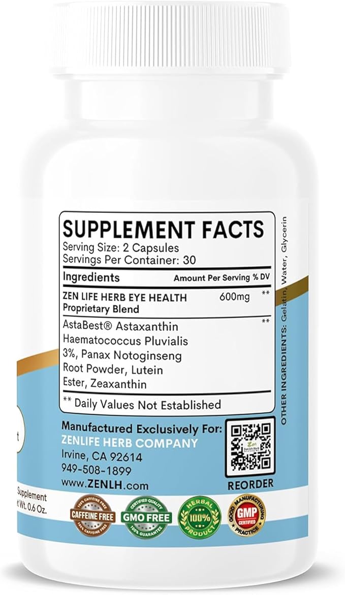 Eye Health with Panax Notoginseng Astaxanthin Lutein and Zeaxanthin (60 Capsules)