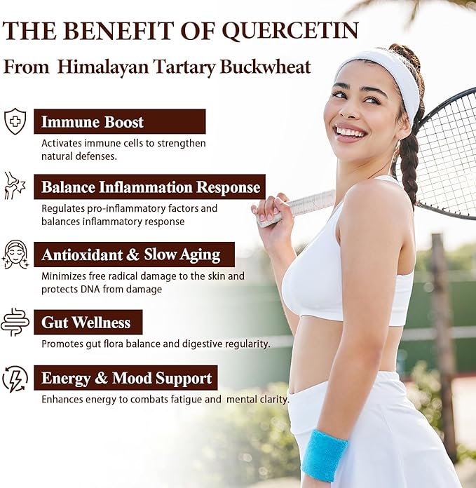 Himalayan Tartary Buckwheat Supplement with Quercetin, Zinc, Rutin, Vitamin C, D, Curcumin for Immune Support & Antioxidant & Gut Health - 120 Vegan Capsules