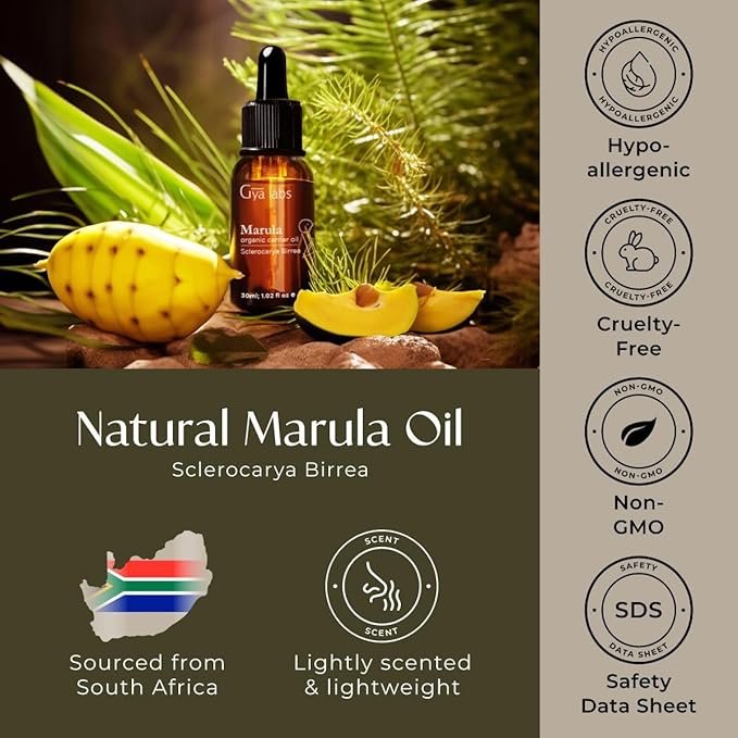 Gya Labs Organic Marula Oil for Skin - 100% Pure Natural Unrefined Marula Carrier Oil for Hair, Face, Nails, Massage & Hair (1 Fl Oz)