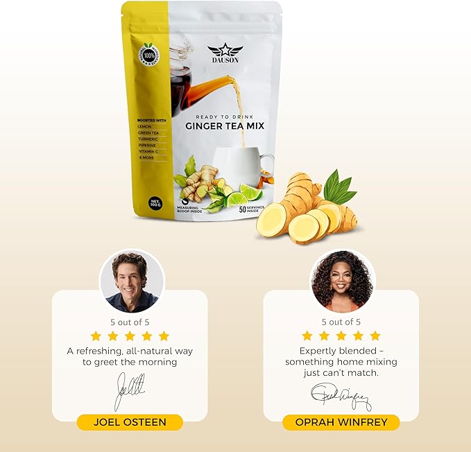 Ginger Lemon Herbal Tea Powder – Anti-Inflammatory Blend with Licorice, Turmeric, Decaf Green Tea, Vitamin C – Caffeine-Free, Vegan, Gut-Friendly Detox Tea – 100g Pack