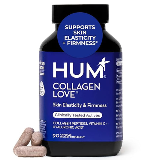 HUM Collagen Love Skin Supplement, Collagen Peptides Capsules with Hyaluronic Acid & Vitamin C, Supports Firm Skin & Helps Minimize Signs of Aging, Supplements for Women and Men, 90 Capsules