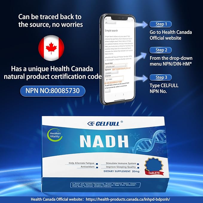CELFULL NADH Supplement 40mg Enchance NAD+ Supplement for Immune Support Anti-Aging Cell Regeneration Energy & Chronic Fatigue Supplements