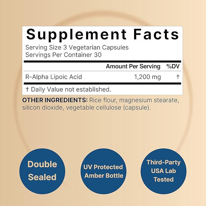 NatureBell R-Alpha Lipoic Acid, 1,200mg, 90 Veggie Capsules | Pure Stabilized R-ALA Only | High Absorption & Antioxidant Support | No S-ALA | Non-GMO, Gluten-Free