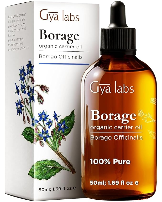 Gya Labs Organic Borage Oil for Skin & Face, Hair - 100% Pure Natural Borage Seed Carrier Oil for Lotions - Healing & Comforting (1.69 Fl Oz)