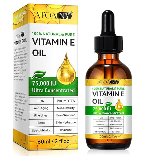 Vitamin E Oil for Skin, Scars and Face, Pure Vitamin E Oil 75,000 IU, Reduce Scars, Fine Lines, Moisturize and Radiant Skin for Whole Body, 2 Fl Oz