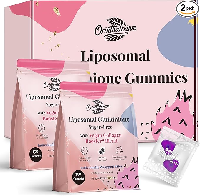 Liposomal Glutathione Gummies 1000MG - Sugar Free Reduced L-Glutathione with Vitamin C & Vegan Collagen - Antioxidant & Skin Wellness - 300 Count (2 Pack)