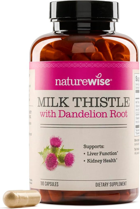 NatureWise Milk Thistle with Dandelion Root - Silymarin - Antioxidant Liver & Kidney Health Support Supplement - Vegan, Non-GMO, Gluten Free - 180 Count[180-Day Supply]