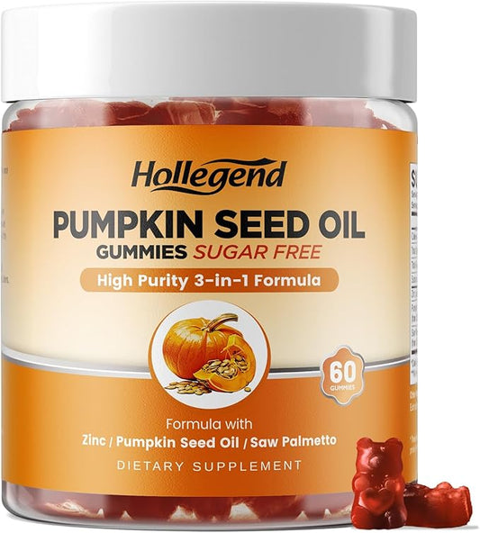 Pumpkin Seed Oil Gummies with Saw Palmetto, Organic Pumpkin Seed Oil Supplement for Hair Growth & Skin Health, High Pure Extract for Women Men, Lemon, Sugar Free, Vegan, 60