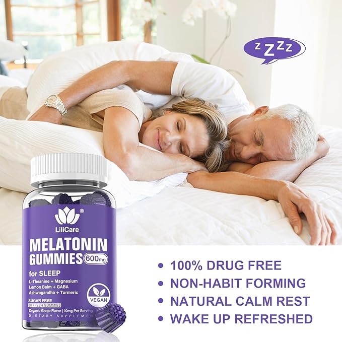 Melatonin Gummies 10mg 20mg for Adults, Extra Strength with L-Theanine, Ashwagandha, Magnesium, Turmeric, GABA, Lemon Balm and Chamomile for Supports Health Circadian Rhythm, Vegan Grape Flavor