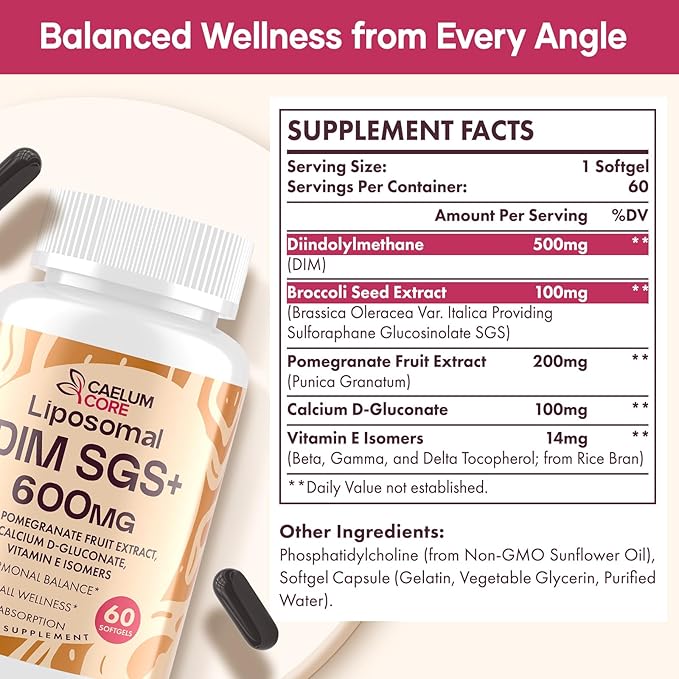 Liposomal DIM SGS Supplement - Hormone Supplement for Women & Men, Estrogen Supplements Contains Sulforaphane Glucosinolate, Vitamin E, Pomegranate Fruit - Support Detox and Antioxidant (2 Pack)