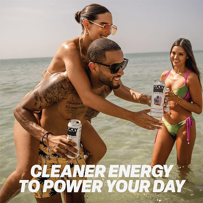 Lucky Energy Sugar Free Energy Drinks 19.2 Fl Oz Cans (Pack of 12) Healthy Energy Drink. Red Ryder Punch with Maca, Ginseng, Taurine, Beta-Alanine, 200mg Caffeine (Packaging May Vary)