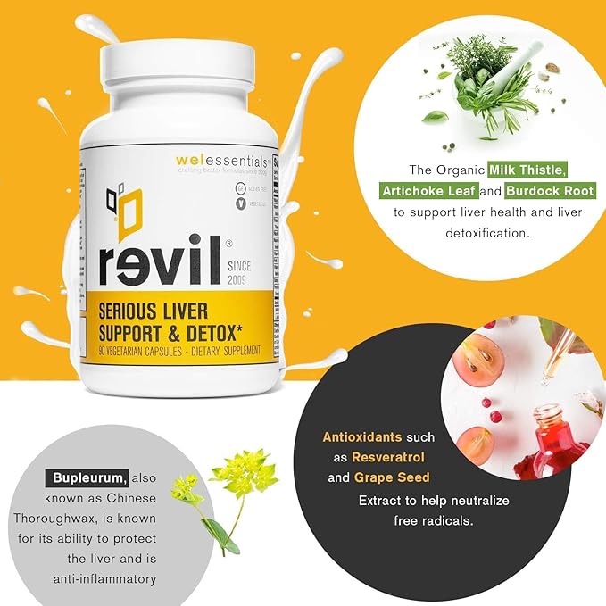 drinkwel Revil for Liver Health & Support - 90 Vegetarian Capsules - with Milk Thistle, NAC, Artichoke, Burdock, Vitamin C - Gluten-Free
