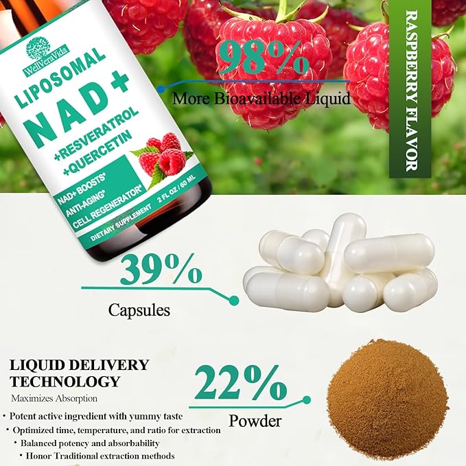 NAD Supplements for Women & Men, Liposomal NAD Nicotinamide Riboside Resveratrol 900mg, TMG, Quercetin, Vitamin B3, Organic Liquid NAD Resveratrol Supplement for Longevity, Energy, Anti-Aging, Focus