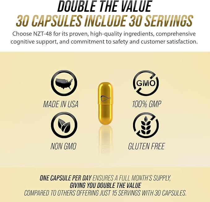 NZT-48 Brain Booster | Nootropic Brain Supplements for Memory and Focus | Premium Natural Energy Supplement with Caffeine, Phosphatidylserine, Vitamins B6 & B12, Ashwagandha | 90 Servings